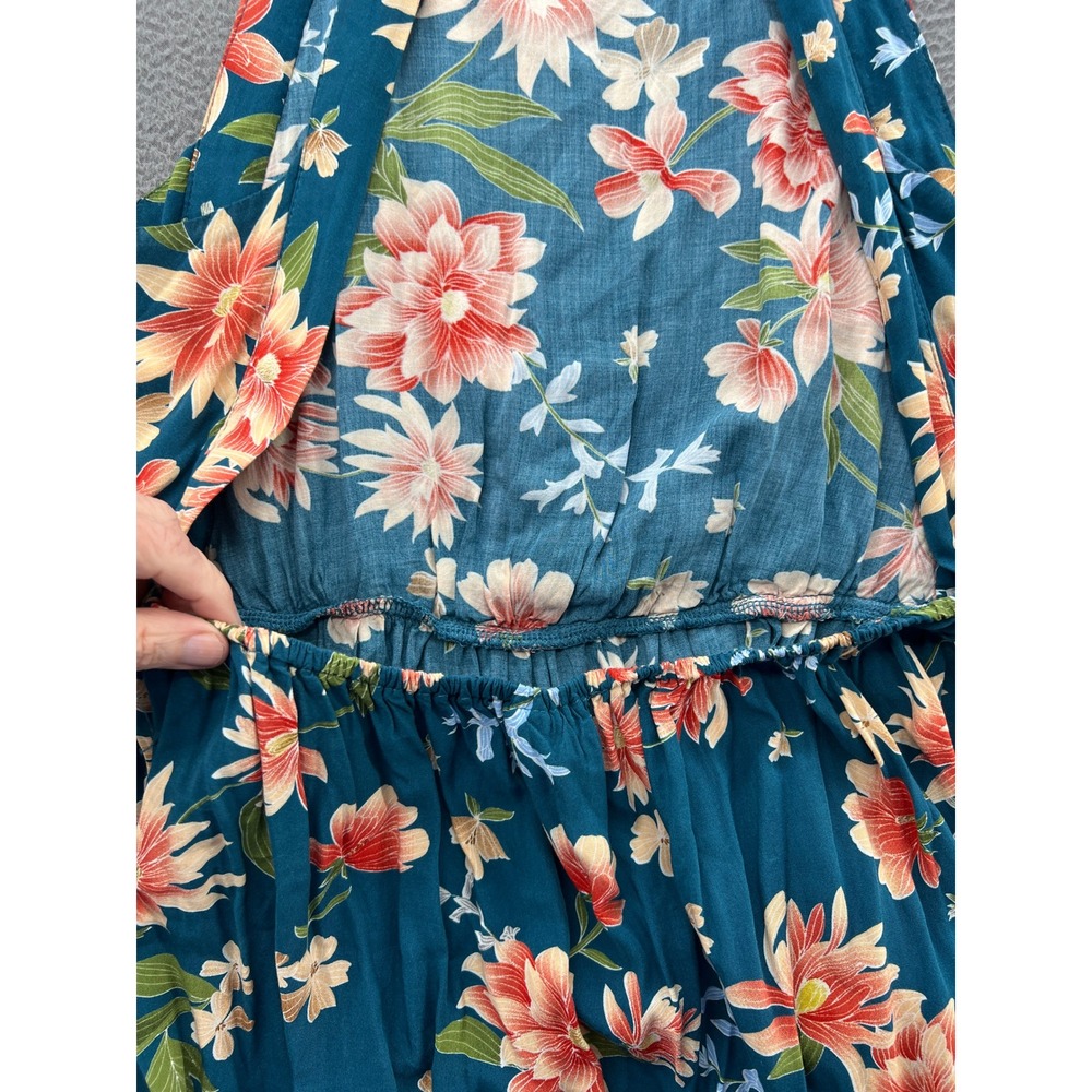 Jaase Dress Floral Halter Mini Teal Blue Orange Crochet Trim Open Back Summer XL - Picture 6 of 12